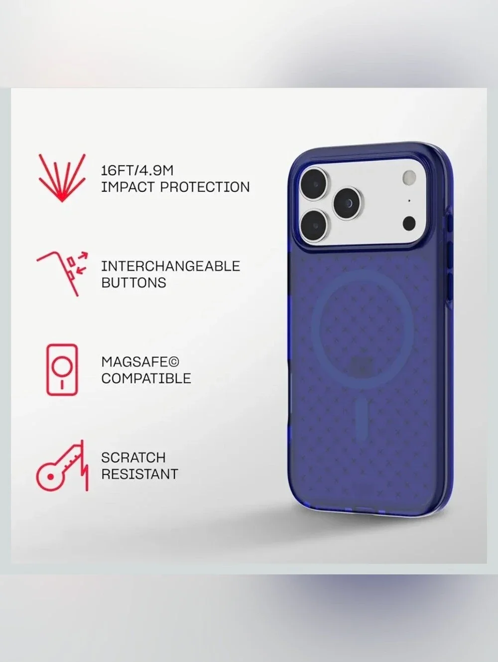 tech21 EvoCheck Blue Transparent iPhone 17 Pro Max Case 16-foot drop protection